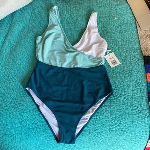 Cupshe teal color block swimsuit
